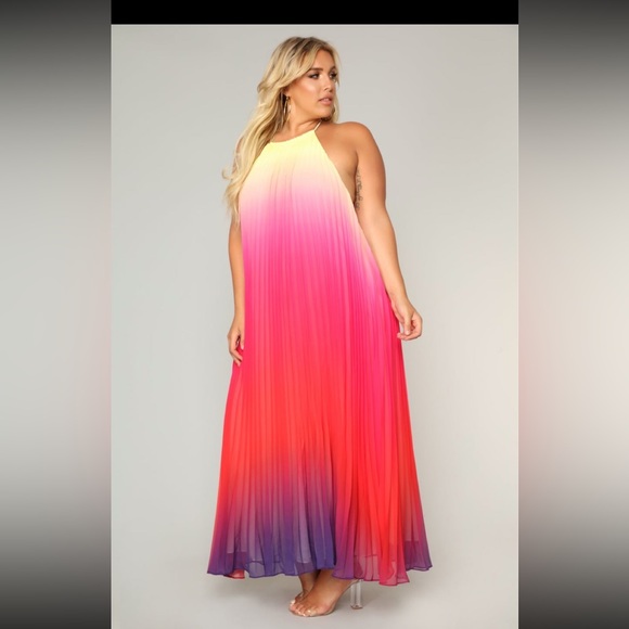 Fashion Nova Dresses & Skirts - Fashion Nova sunset ombré pleated maxi dress size 1X